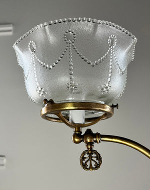 Antique Circa 1890 Scroll Arm Converted Gas Two Light with Original Pressed Glass Shades