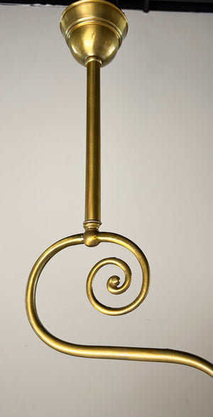 Antique Circa 1890 Converted Gas Pendant with Antique Deep Opalescent Swirl Cylinder Shade