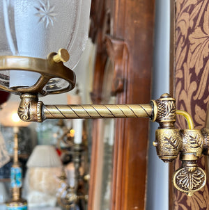 $750 PAIR - Circa 1890  Converted Gas Sconce with Rope Tubing and Pressed Glass Star Patterned Shades