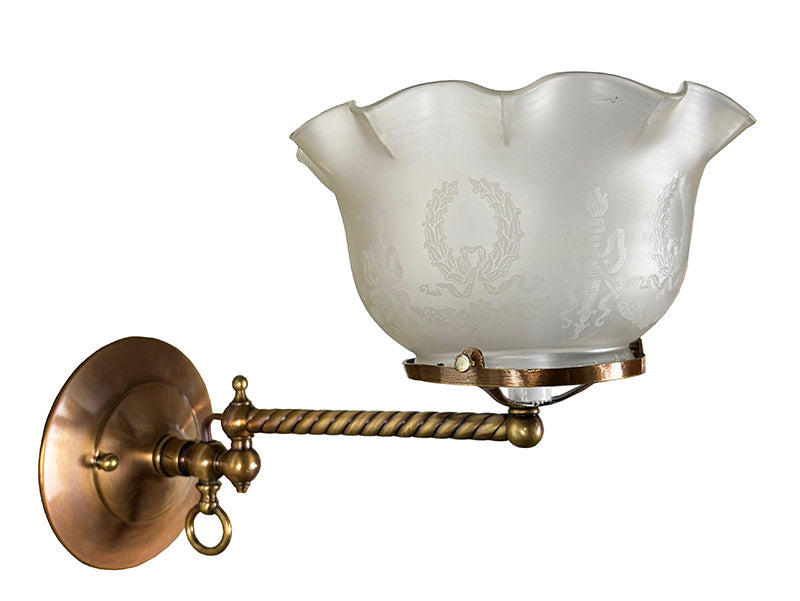 Antique Circa 1890s Converted Gas Swing Arm Sconce with Original Etched Glass Shade