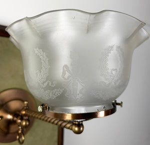 Antique Circa 1890s Converted Gas Swing Arm Sconce with Original Etched Glass Shade