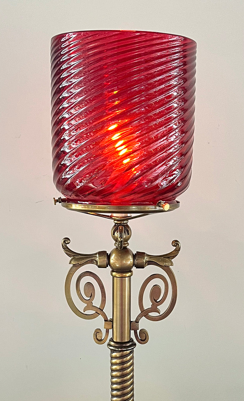 Antique Circa 1880s Converted Gas Newel Post Light with Original Cranb Turn of the Century Lighting