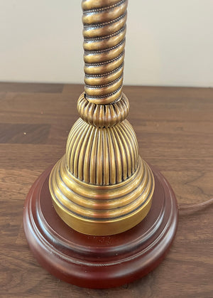 Antique Circa 1880s Converted Gas Newel Post Light with Original Cranberry Swirl Glass Cylinder Shade