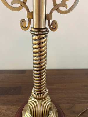 Antique Circa 1880s Converted Gas Newel Post Light with Original Cranberry Swirl Glass Cylinder Shade
