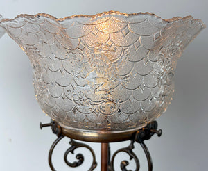 $850 PAIR - Converted Gas 1890s Table Lamps with Antique Gillinder Pressed Glass Lion Shades