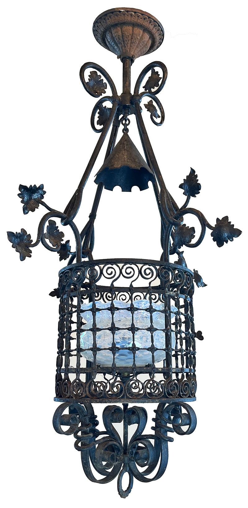 Increadible Antique 1890 Richardsonian Romanesque Converted Gas Wrought Iron Lantern