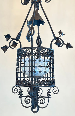 Increadible Antique 1890 Richardsonian Romanesque Converted Gas Wrought Iron Lantern