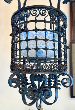 Increadible Antique 1890 Richardsonian Romanesque Converted Gas Wrought Iron Lantern