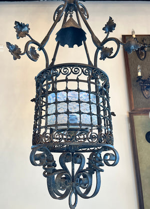 Increadible Antique 1890 Richardsonian Romanesque Converted Gas Wrought Iron Lantern