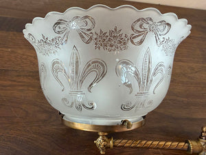 Antique Circa 1890s Converted Gas Stationary Sconce with Antique Fleur De Lis Etched Shade