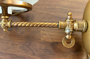 Antique Circa 1890s Converted Gas Stationary Sconce with Antique Fleur De Lis Etched Shade
