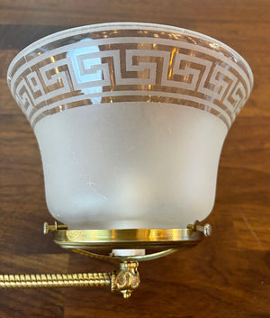 $800 PAIR - Circa 1890s Coverted Gas Swing Arm Sconces with Antique Original Greek Key Pattern Shades