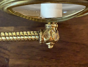 $800 PAIR - Circa 1890s Coverted Gas Swing Arm Sconces with Antique Original Greek Key Pattern Shades