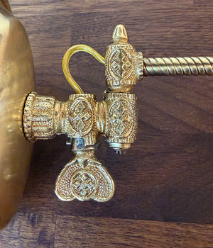 $800 PAIR - Circa 1890s Coverted Gas Swing Arm Sconces with Antique Original Greek Key Pattern Shades
