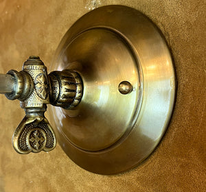Antique Circa 1890s Converted Gas Stationary Sconce with Antique Ruffled Etched Cranberry