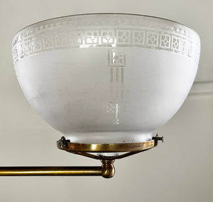 Antique Circa 1900 Converted Gas Two Light with Egg and Dart Motif and Original Etched Shades