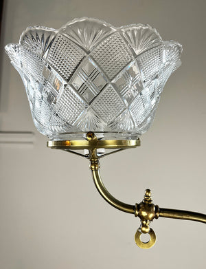 Antique 1890-1900 Two Light Converted Gas Fixture with Antique Pressed Glass Prismatic Shades