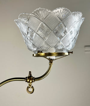 Antique 1890-1900 Two Light Converted Gas Fixture with Antique Pressed Glass Prismatic Shades