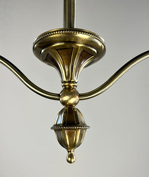 Antique 1890-1900 Two Light Converted Gas Fixture with Antique Pressed Glass Prismatic Shades