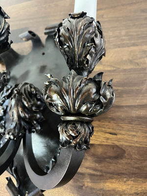 SET OF 3 SCONCES AVAILABLE - $3500 SET  - Antique Circa 1895-1900 Grand Beaux Arts Three Light Shield Back and Detailed Acanthus Scocnes