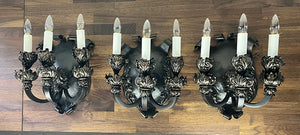 SET OF 3 SCONCES AVAILABLE - $3500 SET  - Antique Circa 1895-1900 Grand Beaux Arts Three Light Shield Back and Detailed Acanthus Scocnes