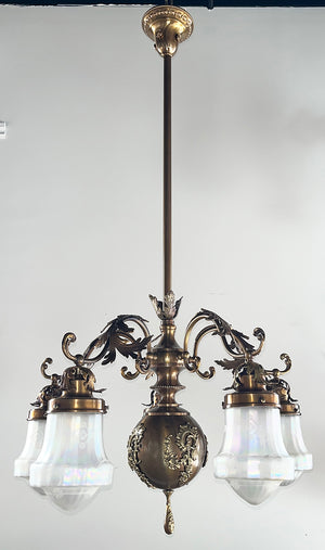 Incredible 1905 Edwardian Five Light Chandelier Attrubited to R. Williamson of Chicago