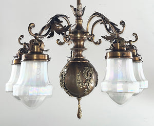 Incredible 1905 Edwardian Five Light Chandelier Attrubited to R. Williamson of Chicago