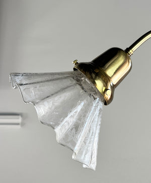 Antique 1890 Late Victorian Early Electric Double Light wiht Scroll Arms and Original Etched Ruffled Antique Shades