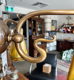 Stunning Antique Circa 1900 Art Nouveau Four Light Flush Mount with Signed Quezal Pulled Feather Gold Shades