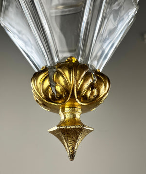 Antique 1900 Beaux Arts Lantern with Original Ormolu Finish and Beveled Glass Six Sided Shade