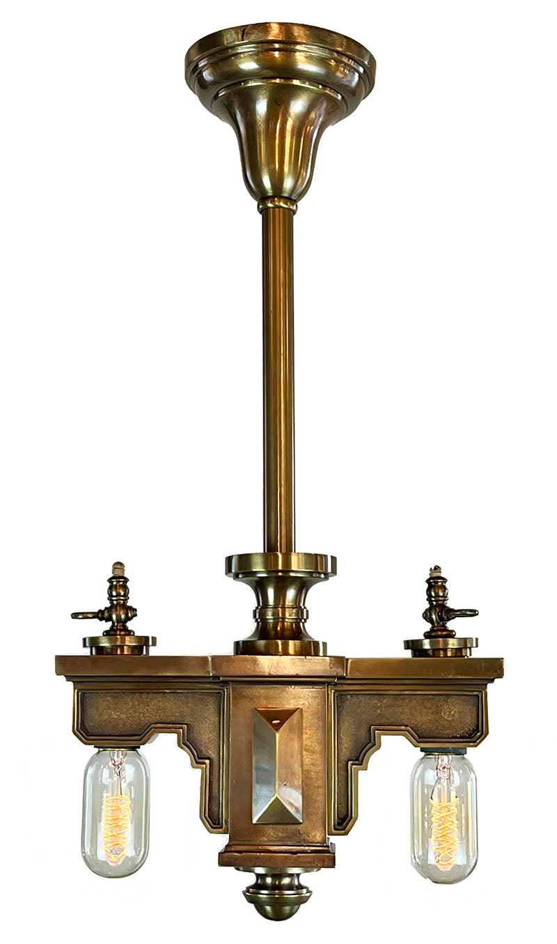 Antique Circa 1900 Commercial Bronze Beaux Arts Combination Gas Electric with Cornice Style Arms