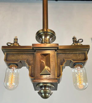 Antique Circa 1900 Commercial Bronze Beaux Arts Combination Gas Electric with Cornice Style Arms