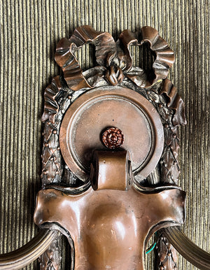 $1800 PAIR - Circa 1910 Signed Caldwell Beaux Arts Edwardian Double Light Bronze Wall Sconces
