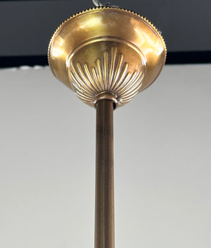 Antique 1900 Late Victorian Two Light Down Burning Gas Light with Antique Etched and Wheel Cut Bullet Shades