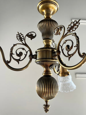 Antique Circa 1900 Early Electric Transitional Late Victorian Early Edwardian Three Light