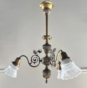 Antique Circa 1900 Early Electric Transitional Late Victorian Early Edwardian Three Light