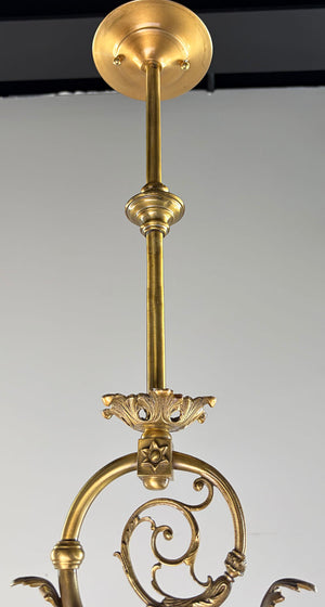 Antique Circa 1905 Early Electric Edwardian Pendant with Cast Filigree and and Original Acid Etched Bullet Shade