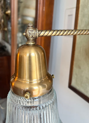 $750 PAIR - SET OF 4 AVAILABLE- Circa 1900 Down Light Converted Gas Sconce with Rope Tubing and Holophane Shade