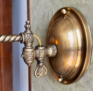 $750 PAIR - SET OF 4 AVAILABLE- Circa 1900 Down Light Converted Gas Sconce with Rope Tubing and Holophane Shade