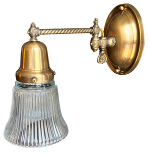 $750 PAIR - SET OF 4 AVAILABLE- Circa 1900 Down Light Converted Gas Sconce with Rope Tubing and Holophane Shade