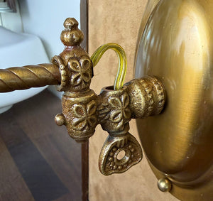 $750 PAIR - Circa 1900 Down Light Converted Gas Wall Sconce with Antique Iridescent Shades