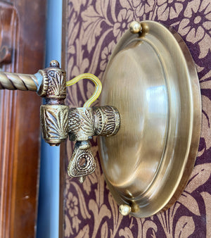 $750 PAIR - Circa 1900 Down Light Converted Gas Sconce with Antique Iridescent Shades