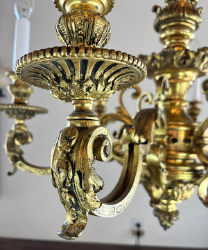 Antique Circa 1900 French Bronze and Ormolu Regency Six Light Chandelier