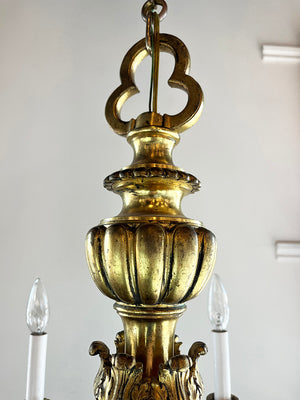 Antique Circa 1900 French Bronze and Ormolu Regency Six Light Chandelier