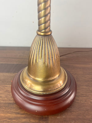 Antique Circa 1905 Early Electric Converted Newel Post Light With Rope Tubing and Opal Swirl Shade