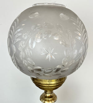Antique Circa 1910 Beaux Arts Gilt Table Lamp with Original Wheel Cut Leaf and Star Cut Shade