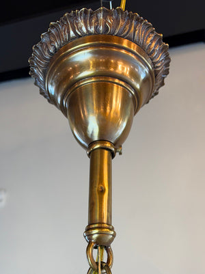 Antique Circa 1905 Embossed Beaux Arts Edwardian Four Sided Lantern with Blue Iced Glass Panels