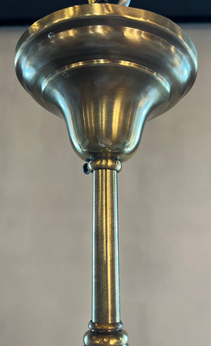 Antique Circa 1900 Late Victorian Pendant with Decorative Cast Brass Gallery and Original Pink Bullet Shade