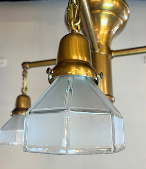 Antique Circa 1905-10 Transitional Edwardian Arts and Crafts Inspired Four Light Flush Mount with Original Antique Octagonal Shades