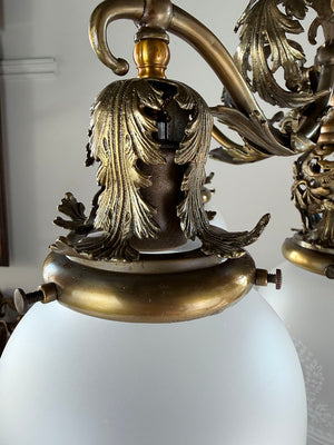 Elegant Antique Circa 1905 Edwardian Five Light Chandelier with Cast Acanthus Filigree